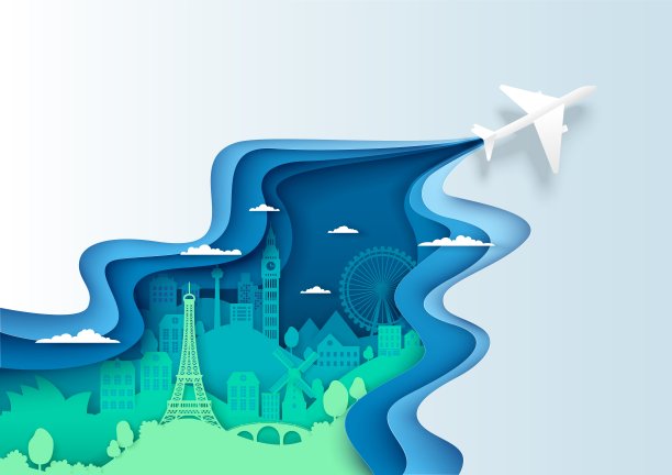 航空旅行概念向量分层剪纸风格插图
