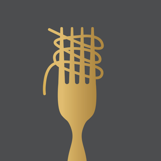 叉子上的金色意大利面图标