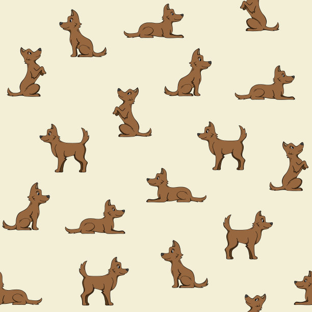 无缝模式与狗在黄色的背景。