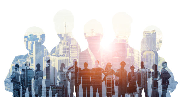 团队合作的经营理念。群商人。