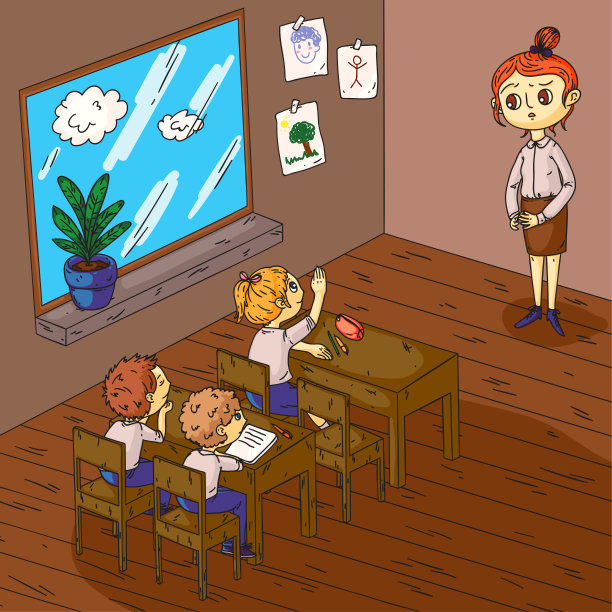 聪明的孩子在课堂上和老师一起上课