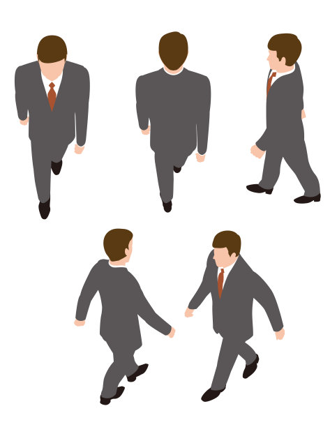 步行的商人插图。顶视图。