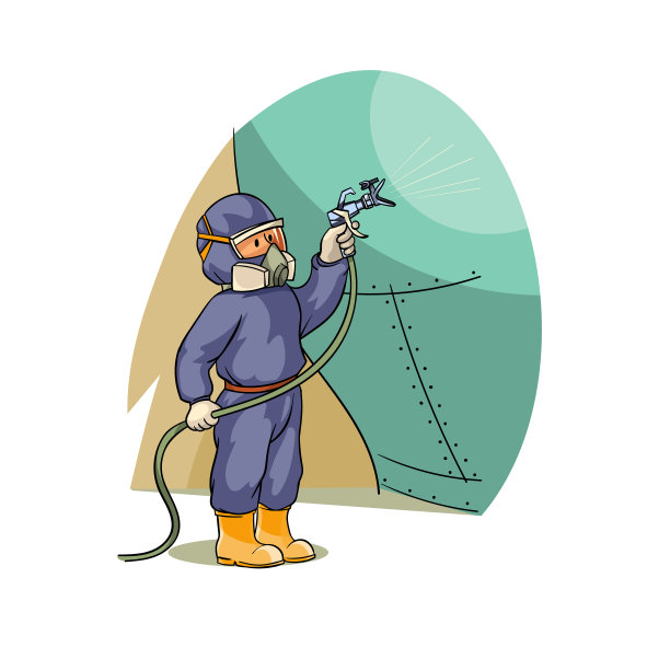 一个穿着防护服的工人画了一个很大的表面