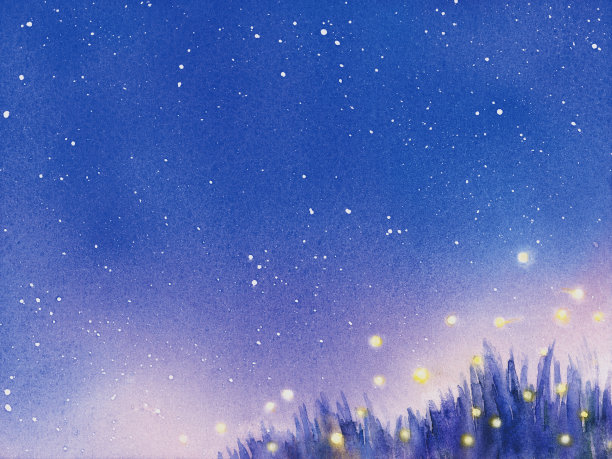 星空和火光的水彩插图。