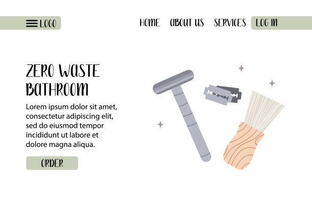 浴室零废物，可重复使用产品。生态友好的生活方式。可重复使用的物品。爱护环境。矢量平面卡通插图。完美的着陆页，横幅设计，网页