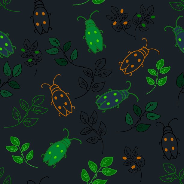 矢量无缝模式与发光的甲虫