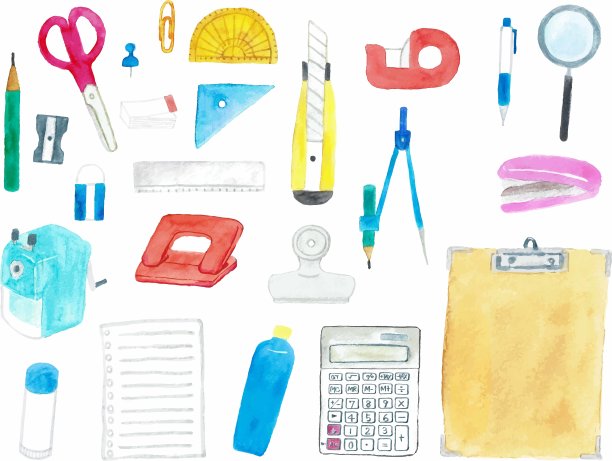 彩色和可爱的文具图标集