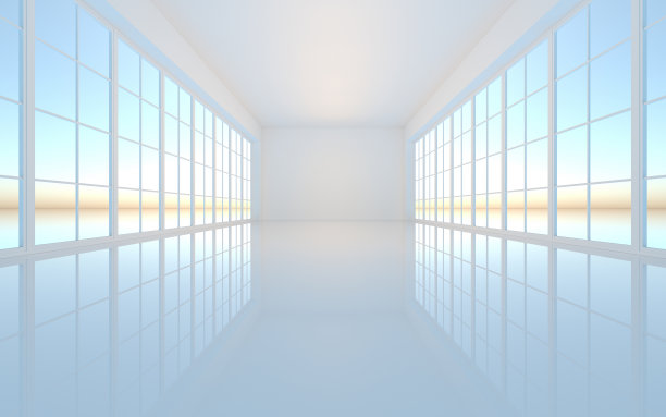 白色的空房间，3d渲染。