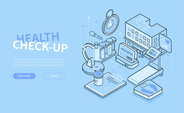 健康体检-蓝线设计风格等距横幅