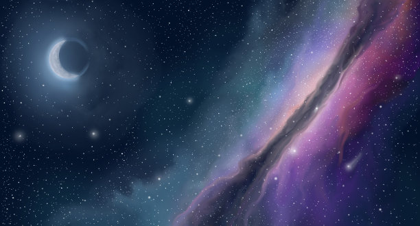 童话里的月亮，在繁星点点的天空和银河星云的夜晚