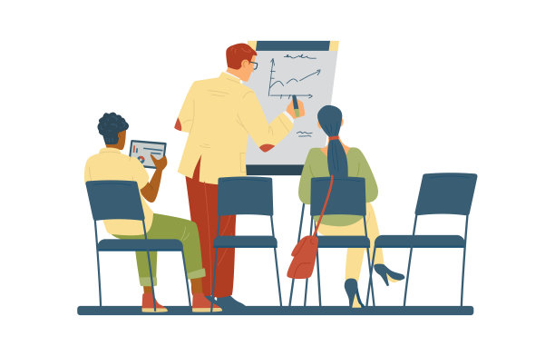 后座的年轻人坐在椅子上听讲座。