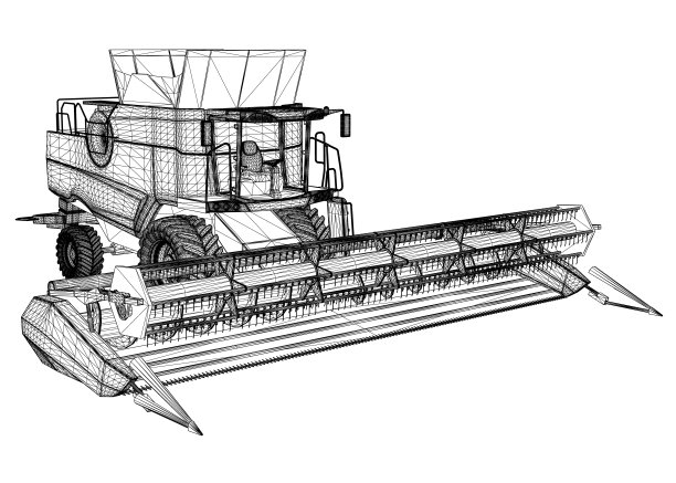结合收割机线框从黑色线孤立的白色背景。3 d。矢量图