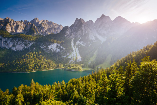 位置:奥地利北部高山湖Vorderer Gosausee。