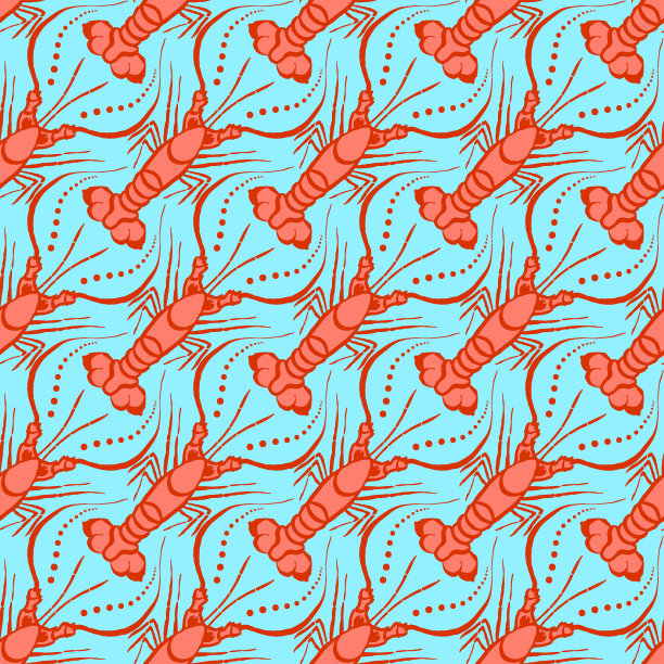 龙虾。无缝的几何图案。包装设计。海洋印刷。