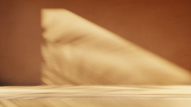 最小的产品植入背景与手掌阴影石膏墙。奢华的夏季建筑室内美学。创意产品平台舞台样板。