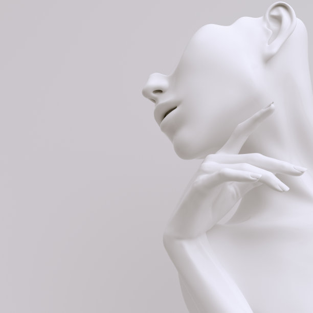 假人耳环、珠宝项链展示架。女性胸部和优雅的手势模型。珠宝展柜白色背景。3 d渲染。