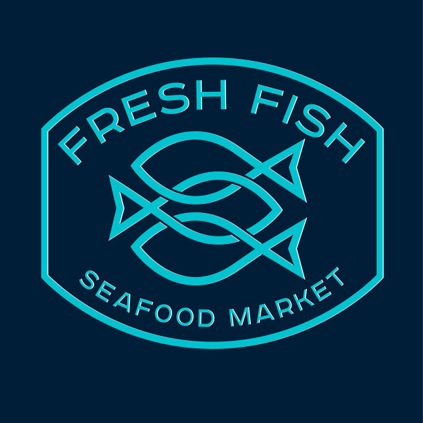 鱼市场。优雅的标志鱼餐厅。三条缠绕在一起的鱼。