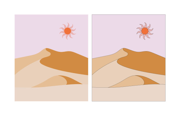 沙漠景观采用平面设计和线条彩色设计。