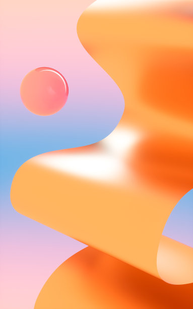 带有梯度背景的抽象线条和球体，3d渲染。