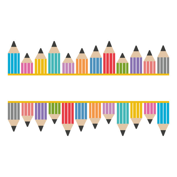 一套带文本框的彩色铅笔，彩色矢量孤立插图