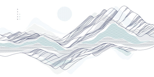 自然艺术东方日本风格的矢量抽象背景，流水般的形状和纹理线条。