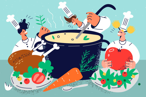一群厨师一起做饭