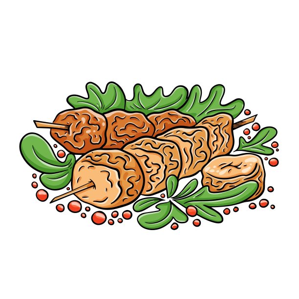 沙爹烤鸡串配青柠和辣椒。印尼传统食物