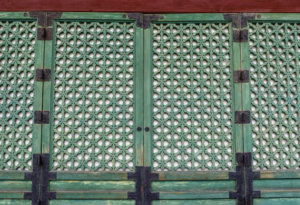 亚洲韩国首尔景福宫的绿色木质立面