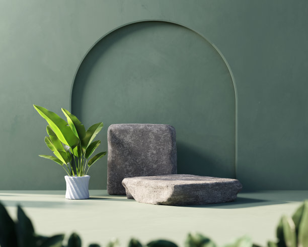 带有植物产品展示背景的3D渲染平台平台