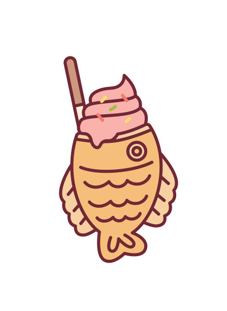 韩国街头小吃太烧。太烧上淋上冰淇淋。