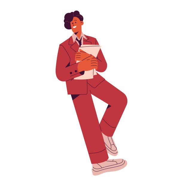 商务女性，西装白领，男装。女商人穿着男性风格的现代服装。快乐的女员工拿着文件。平面矢量插图孤立在白色背景上