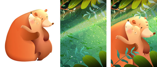 森林里的熊妈妈爱她的孩子