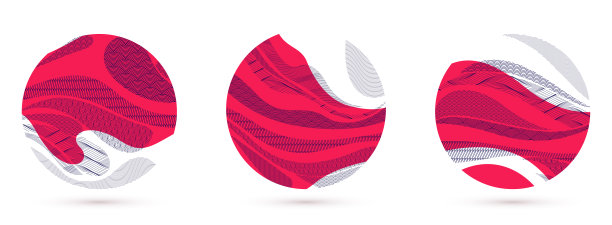 抽象的东方日本艺术矢量背景设置在红色的圆形形状，传统风格的设计，波浪的形状和山脉地形景观，流淌像海线。