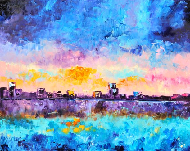 抽象山水与丰富多彩的城市当代艺术绘画