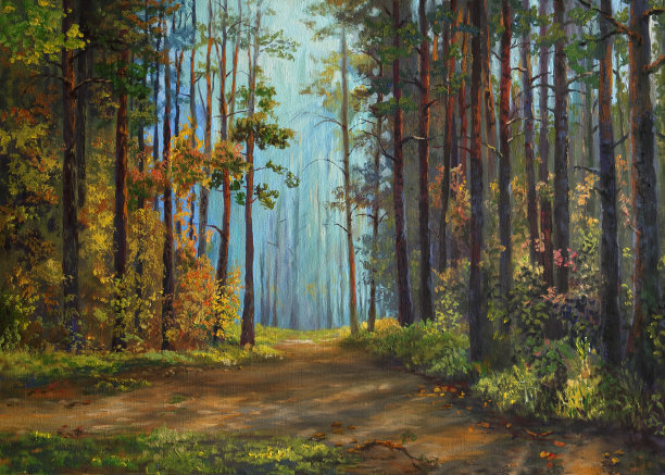 秋松林，油画