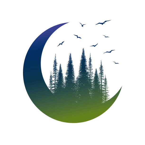 松、鸟、月旅行徽章