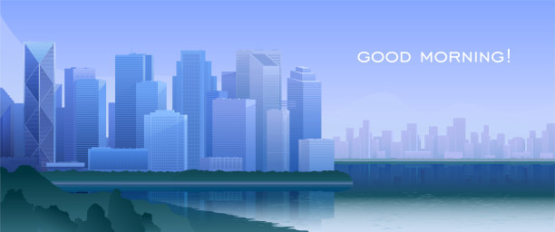 早上城市景观。城市的早晨插图。城市矢量背景。