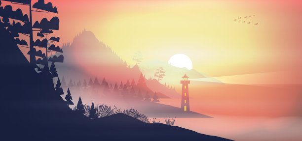 海滨夜景黄昏与灯塔