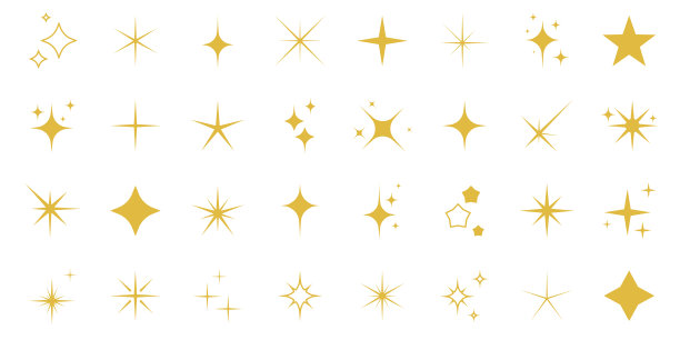 白色背景上的金色闪光和星星
