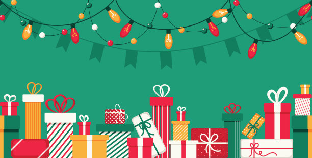 异想天开的党模式。五颜六色的礼品和挂饰图案无缝衔接。