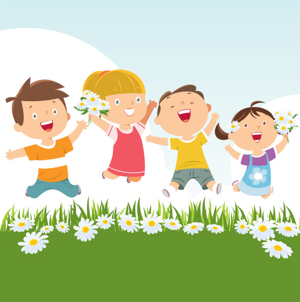 快乐的孩子跳跃