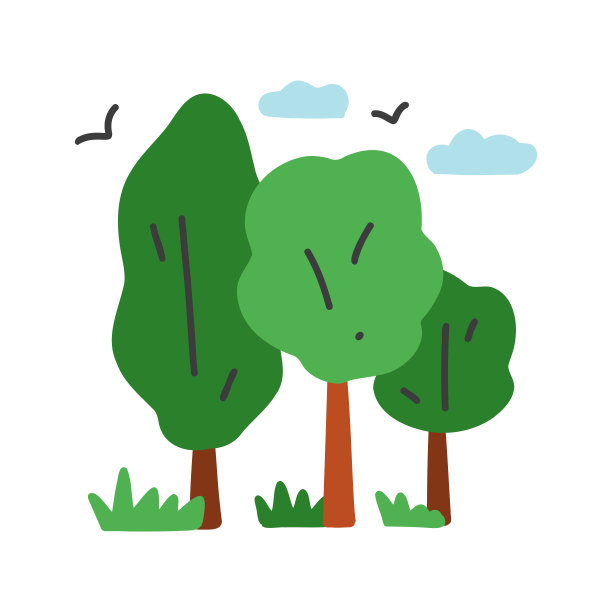 森林卡通风格图标。彩色符号矢量插图