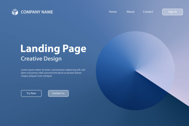 着陆页面模板-抽象设计与蓝色渐变颜色-流行的背景