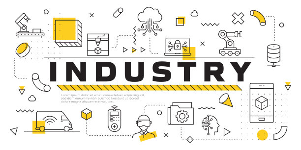 工业4.0相关现代线条风格矢量插图