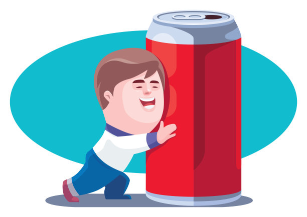 快乐的男孩拥抱汽水罐
