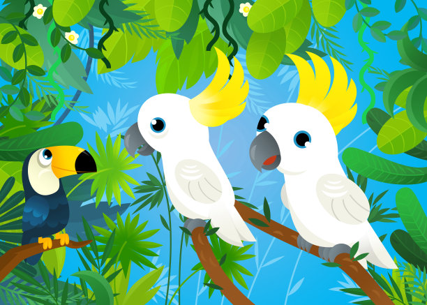 带有丛林动物插图的卡通场景