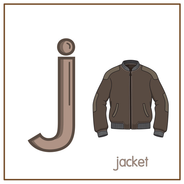 向量插图夹克与字母J小写字母的儿童学习练习ABC