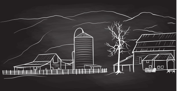 乡村景观与小农场黑板