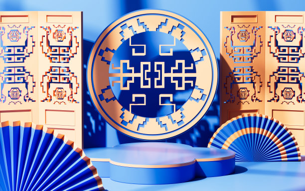 中国传统背景，中国风格背景和空舞台，电子商务背景，3d渲染。