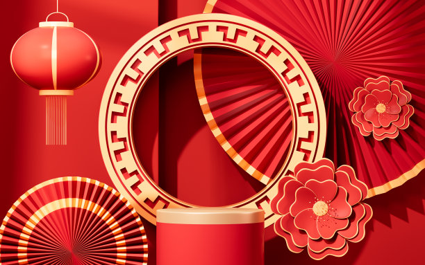 中国传统背景，中国风格背景和空舞台，电子商务背景，3d渲染。